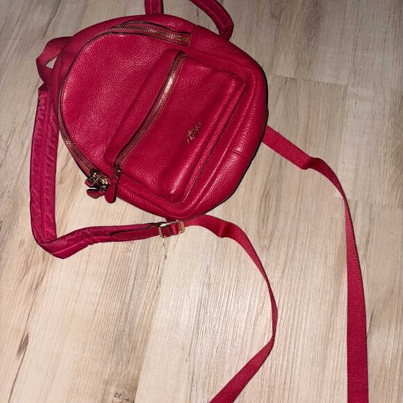 Red Pebbled Genuine Leather Coach Mini Backpack - Picture 3 of 10